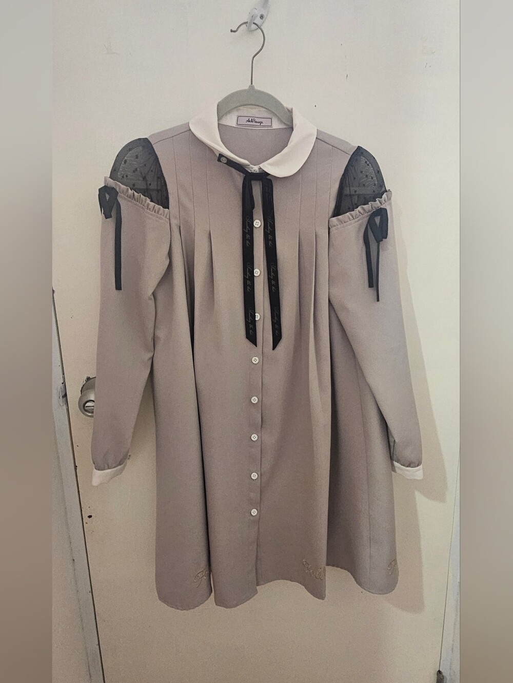Ank rouge one piece collared one piece dress with bows and lace